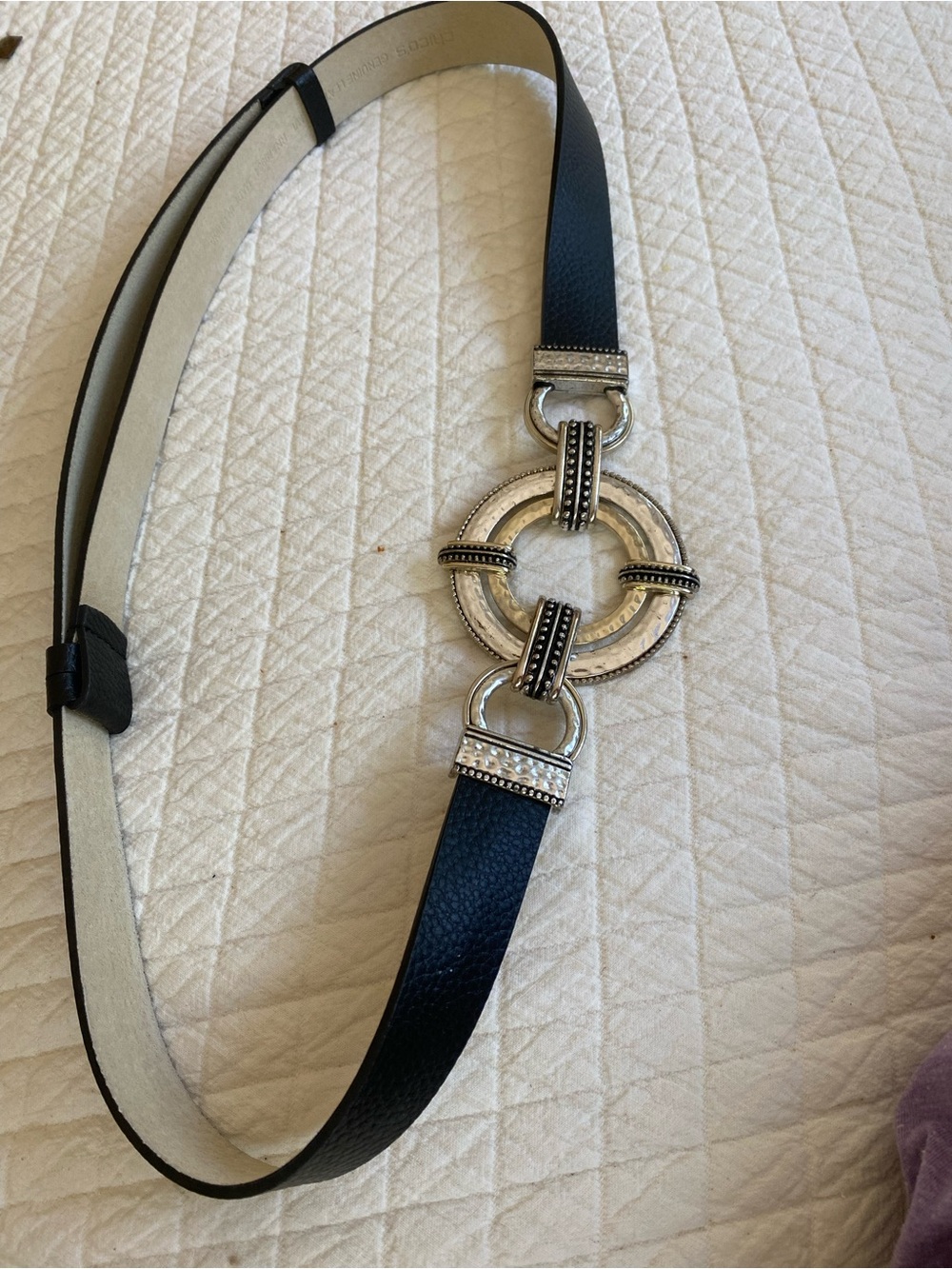 Boho Western Black Leather Belt Hammered Silver-tone Circle Buckle Concho M/L